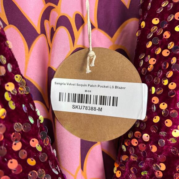 Bibi Sangria Velvet Sequin Patch Pocket Blazer in Wine NWT Size Medium - Picture 5 of 5